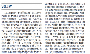 All'Insieme la finalissima del torneo "Goccia di Carnia"