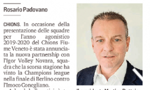 Chions Fiume, accordo con l'Igor Novara campione d'Europa